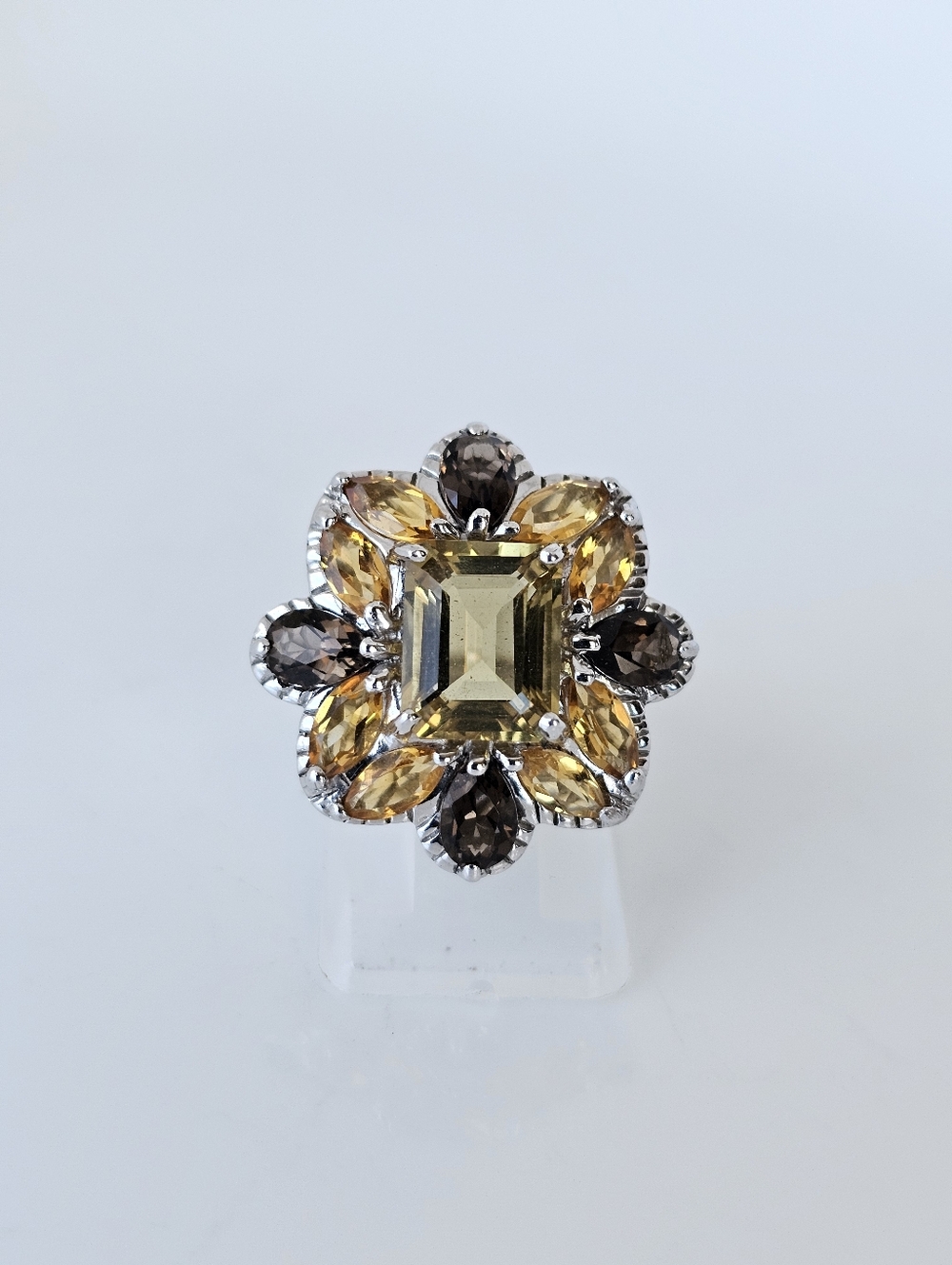 Natural Yellow Citrine & Smoky Quartz Sterling Silver Ring Size 7! - Picture 2 of 5